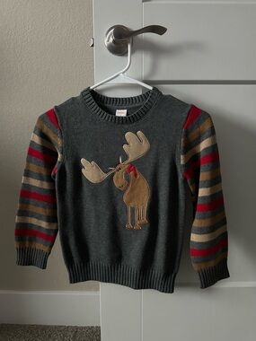 NWOT Gymboree Moose Sweater – Size 5T – Gray Striped Sleeves – Holiday Winter